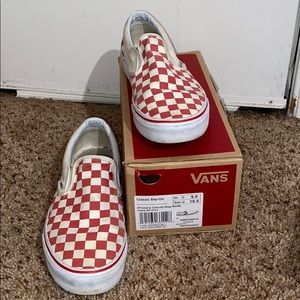 Red checkered slip on Vans